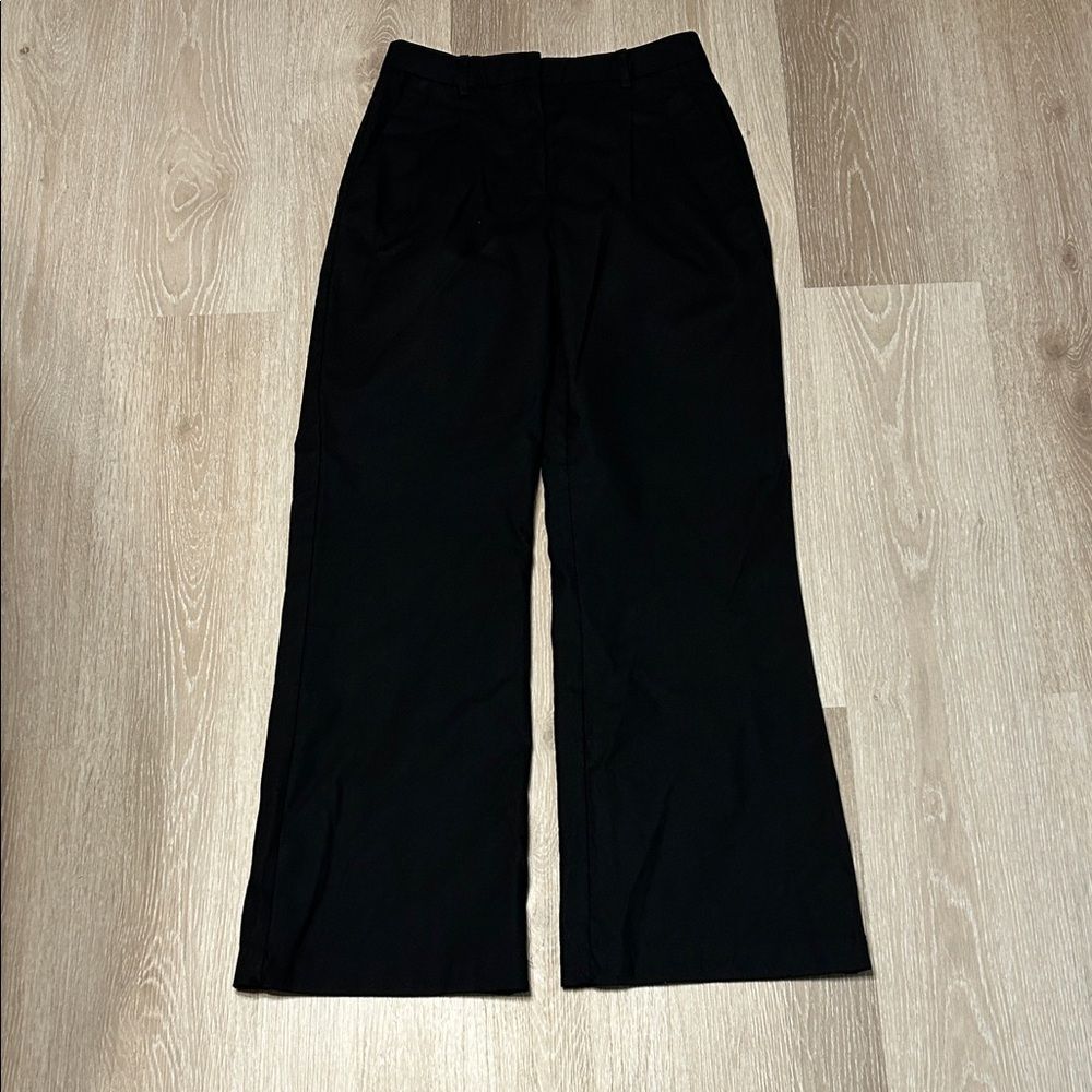 Crescent Pleated Waist Linen Classic Black Women's Wide Leg Pants Sz Small